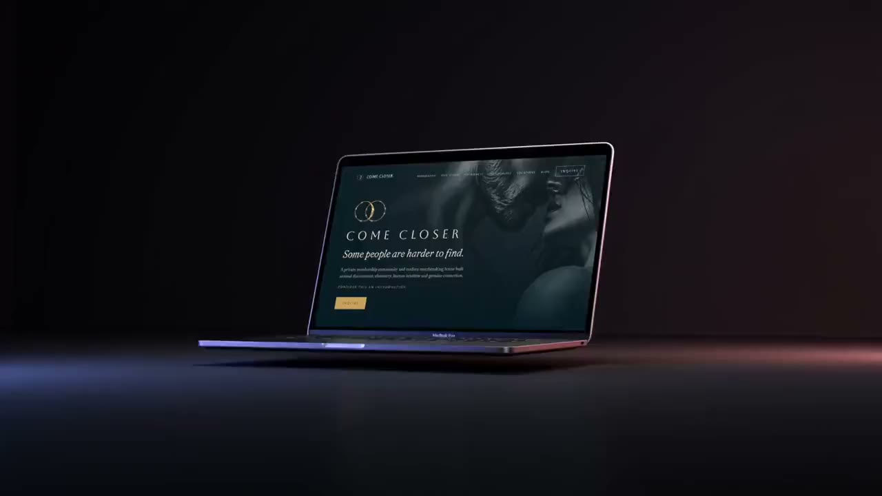 Come Closer website presented on a laptop